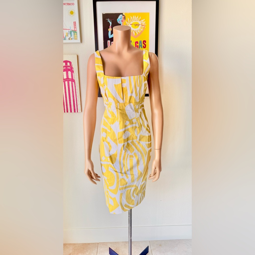 NWT Calvin Klein Yellow and White Midi Dress